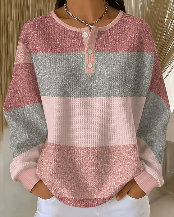 Sweatshirt Knapp Rund Hals Färgblock