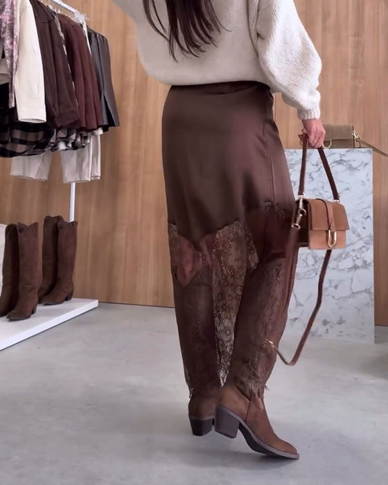 Elegant Satinkjol Med Spetslapptäcke