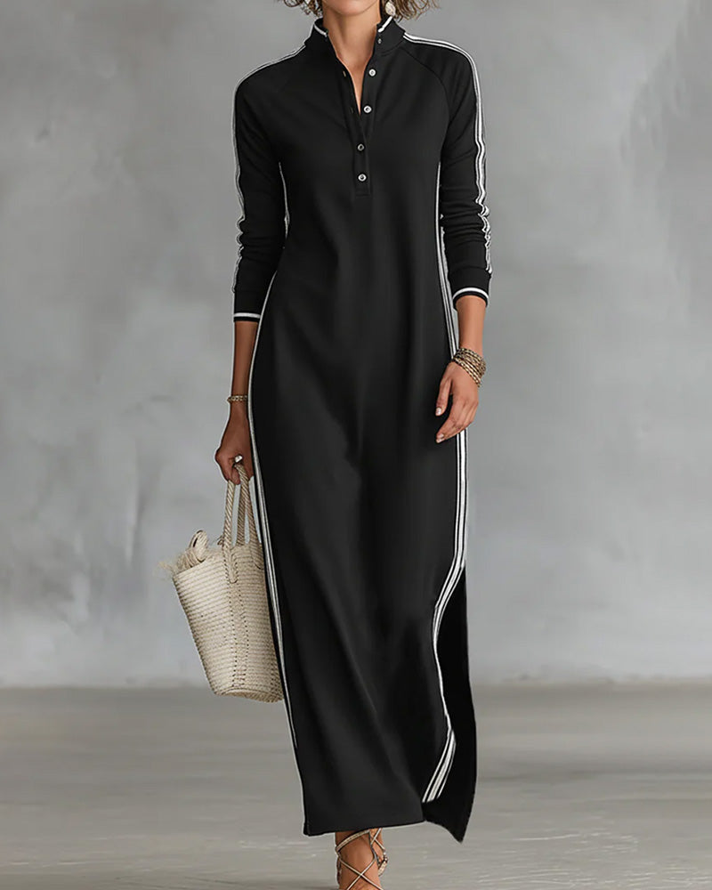 Klänning Kontrast Knapp V-ringning