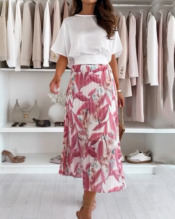 Blus Enfärgad Midjeband Kort Ärm