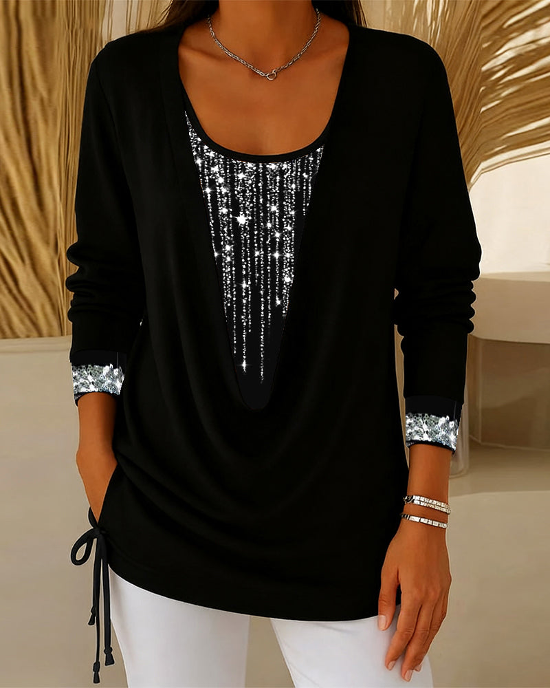 Topp Droppkrage Fin Glitter Falsk Tvådelad