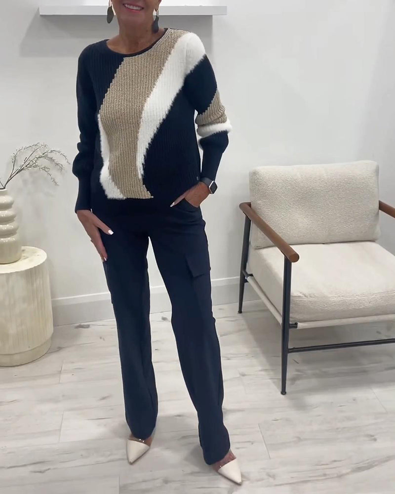 Pullover Med Crewneck Och Färgblock