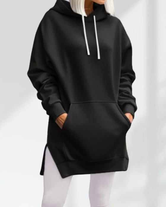 Hoodie Enfärgad Loose Fit Dragsko