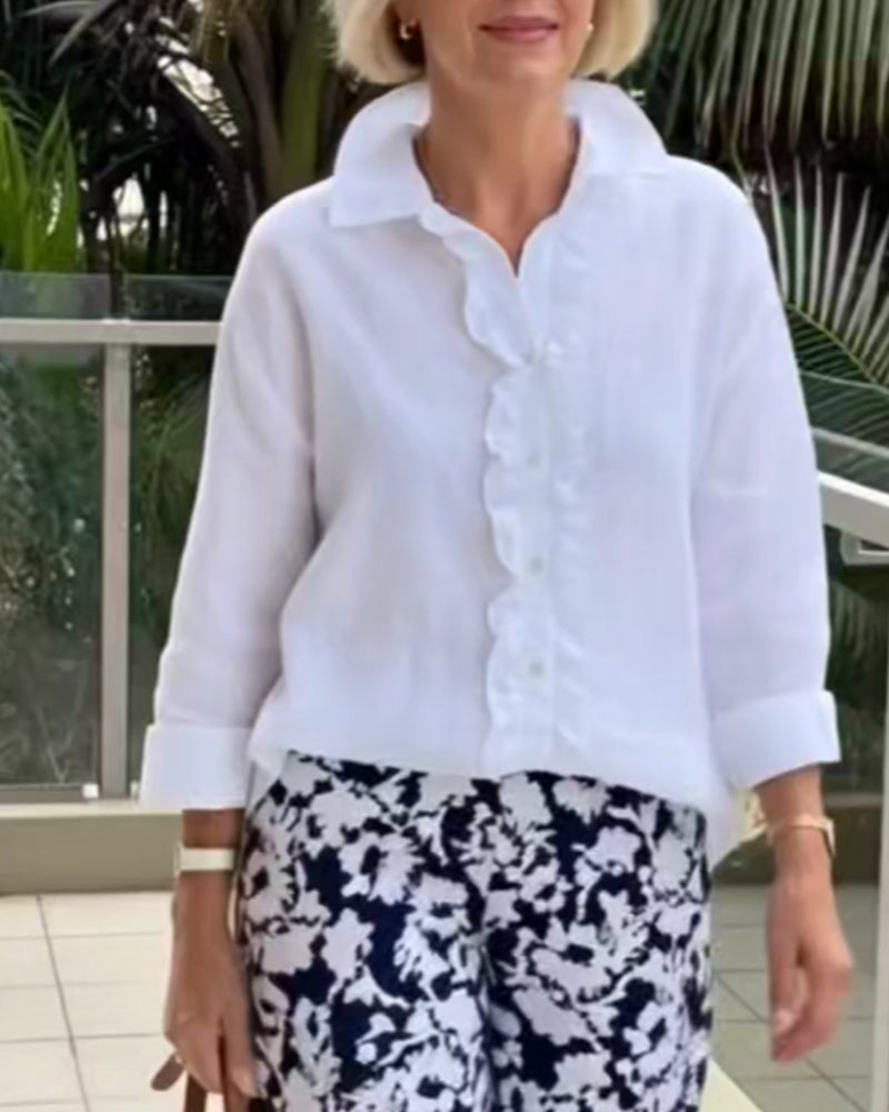 Blus Ryschad Långärmad Enfärgad Krage