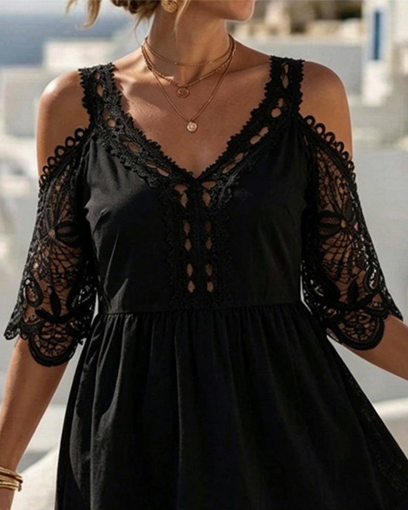 Klänningar Spets Off-Shoulder Skiktad Kort