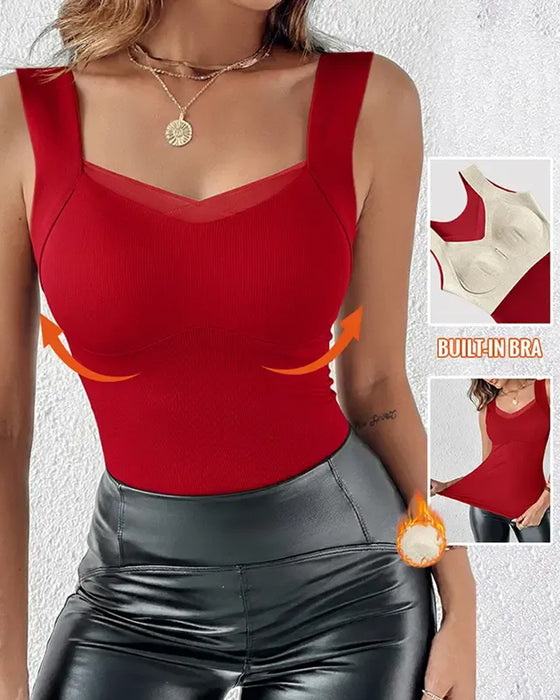Tank Top Fyrkantig Hals Solid Inbyggd BH