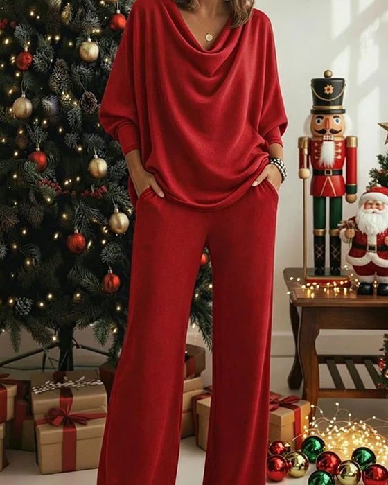 Set Draperad Mock Hals Solid Casual