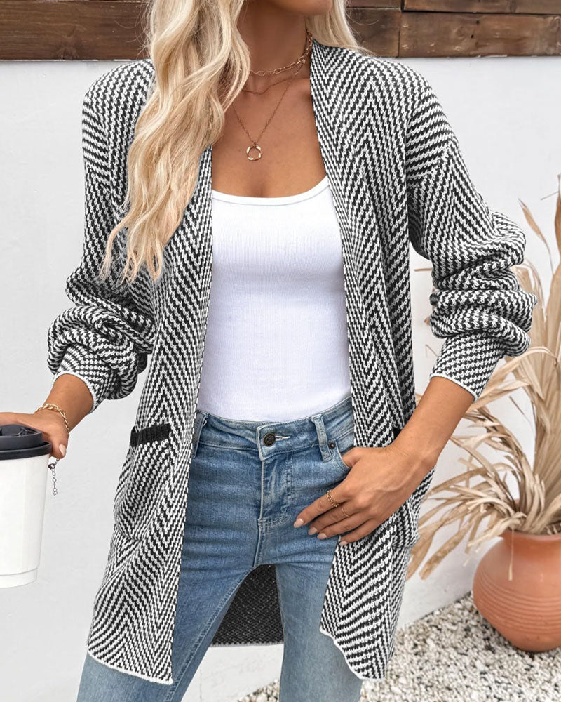 Cardigan Fickor Lång Tröja