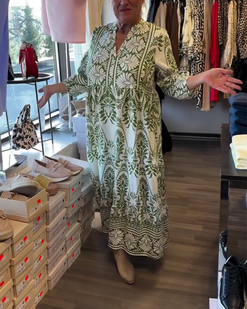 Klänning Med Blommönster Och V-Ringning