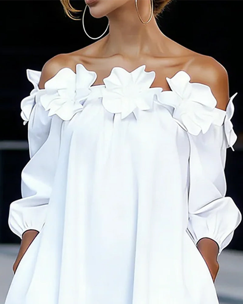 Klänning Off-Shoulder Blommig Accent