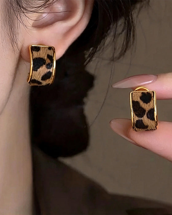 Dam Leopardmönster Geometrisk Statement Ringörhängen
