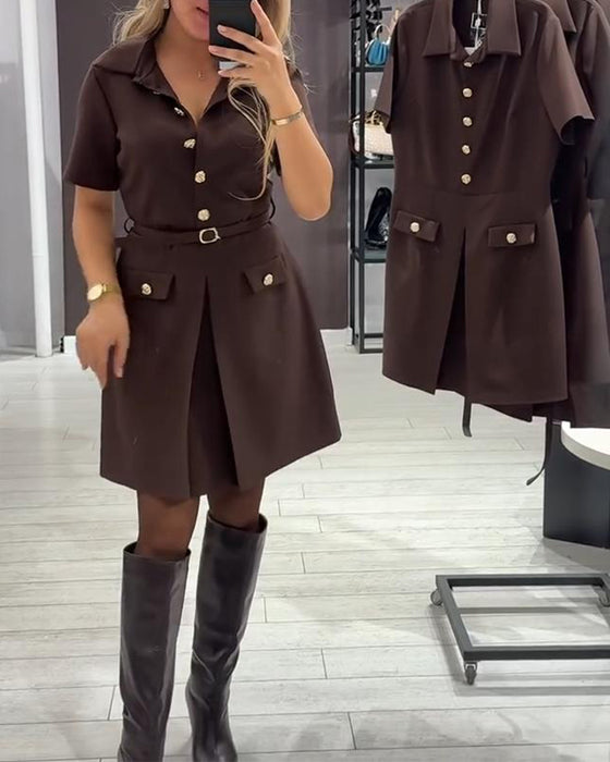 Klänning Knäppt Krage Kortärmad