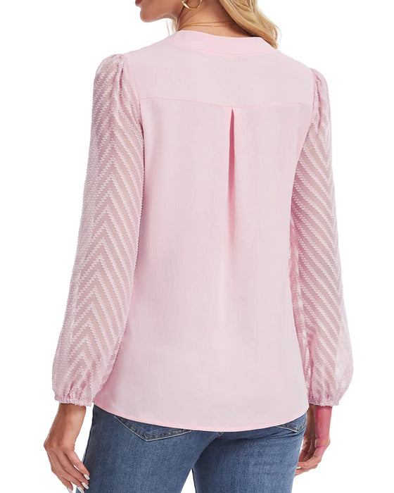Blus Ståkrage Lång Ärm Texturerad Mesh