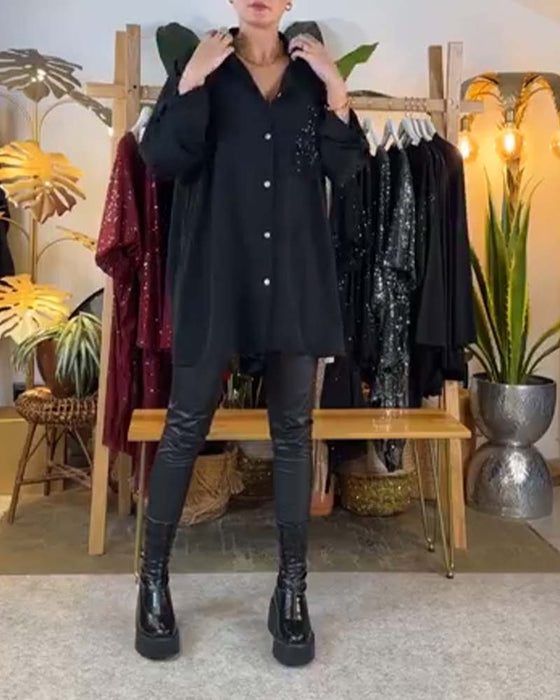 Skjorta avslappnad paljett med lös temperament