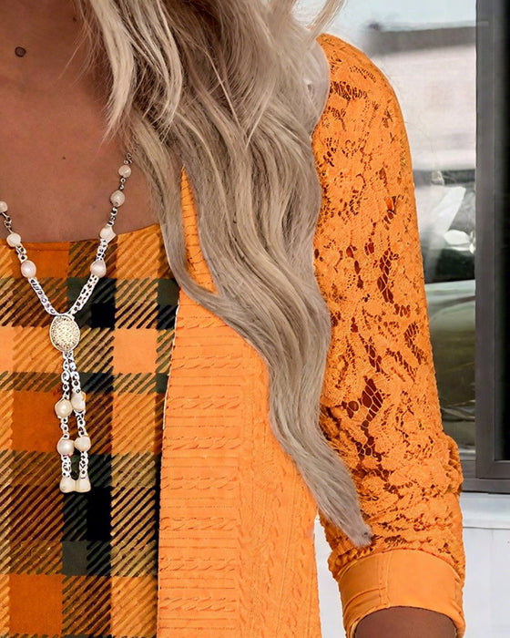 Topp Med Faux Tvådelad Rutig Design