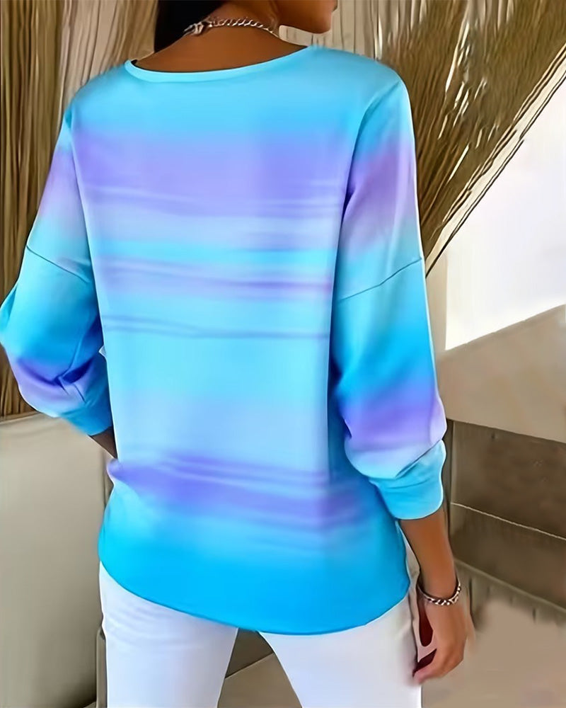 Sweatshirts V-Hals Lång Ärm Ombre
