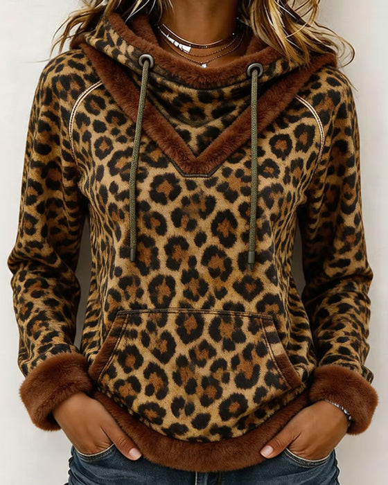 Sweatshirt Leopard Tryck Med Huva Dragsko