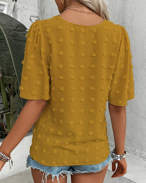 Blus Sammanfogad Jacquard Volangärm