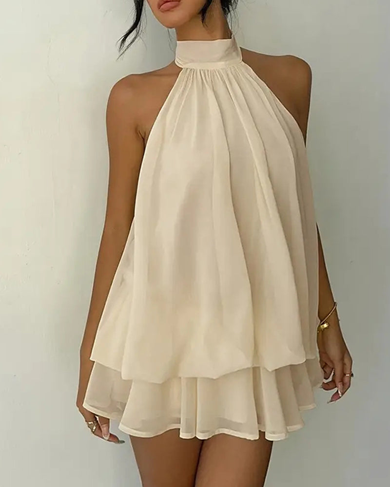 Klänning Halsrem Chiffong Mini