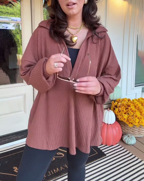 T-shirt avslappnad enfärgad lös långärmad