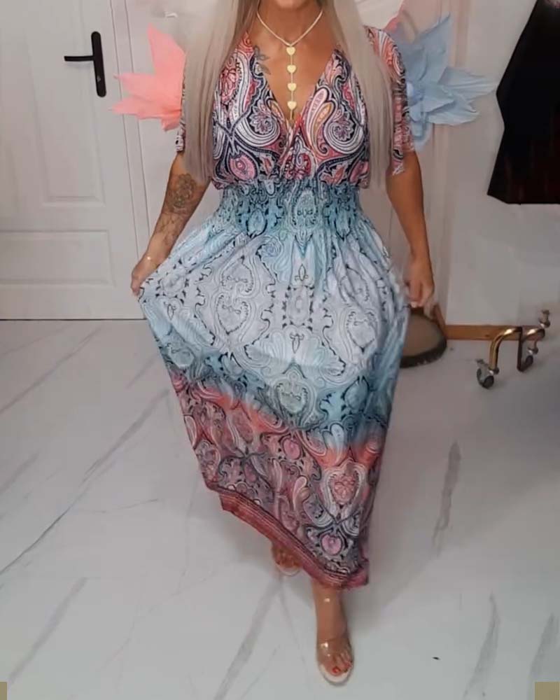 Klänning V-ringning Midja Draperad Semester