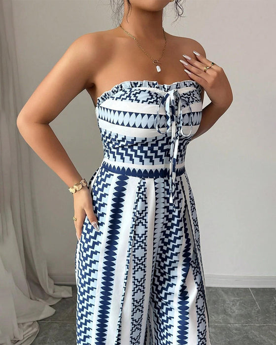 Jumpsuit Geometrisk Bandeau Slits Bred Ben