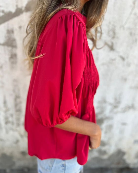 Blus Casual Mode Kort Ärma Enfärgad