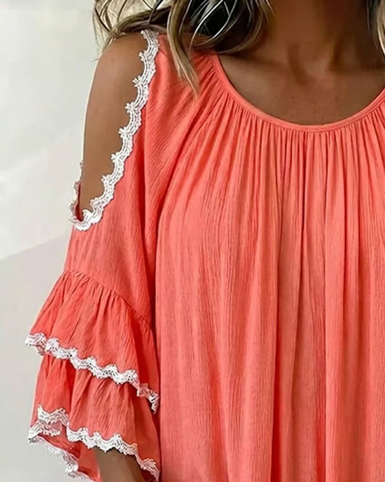 Blus Off-Shoulder Rynkad Fladdermusärm Loose Fit