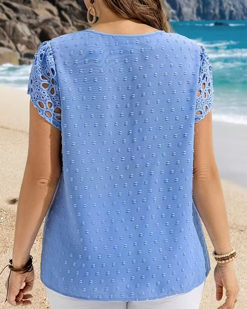 Blus Rund Hals Puffärm