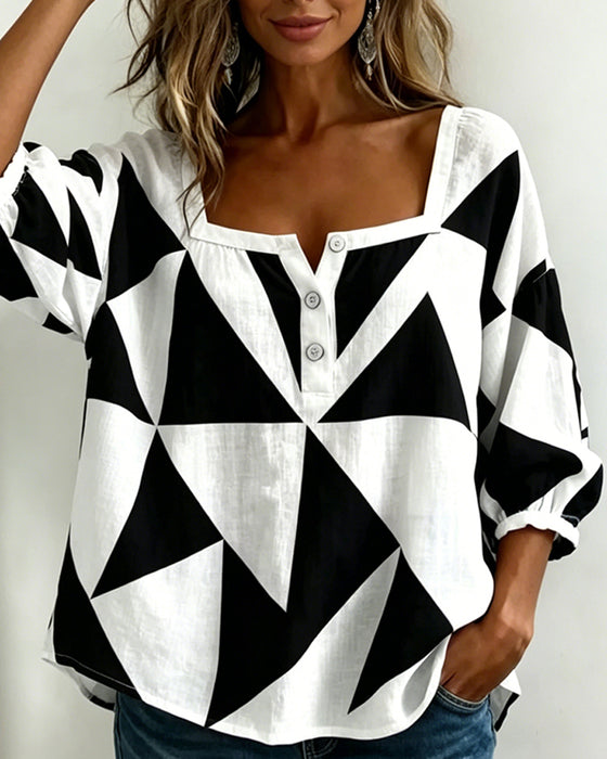 Blus Casual Geometrisk Tryck