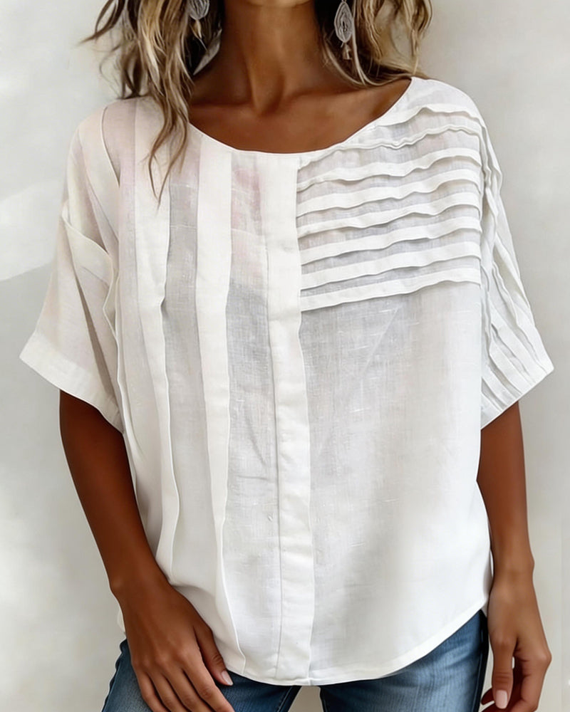 Blouse Asymmetrisk Veckad Rund Hals