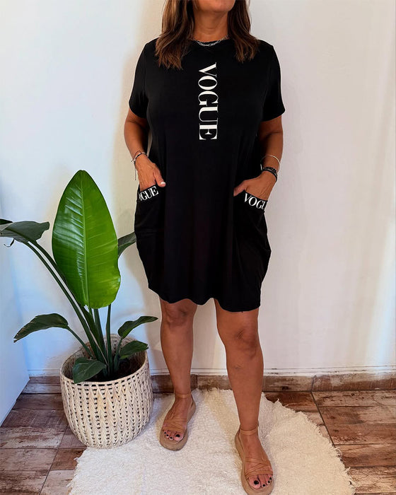 Klänning Casual Kortärmad Lös Bokstavstryck