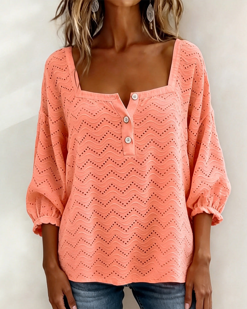 Blus Fyrkantig Halsringning Utskuren Lyktaärm