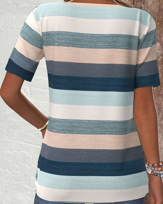 Blus Randig Kontrast Knapp Vardag