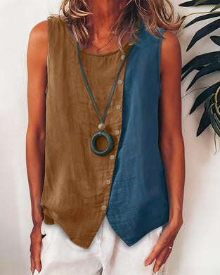 Linne Färgblock Ärmlös Linne