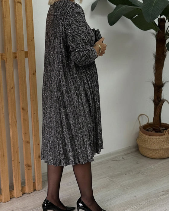 Klänning Rund Halsringning Glimmande Plisserad Mode