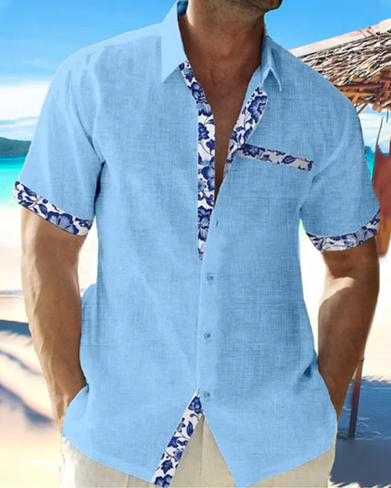 Kortärmad skjorta i bomull och linne