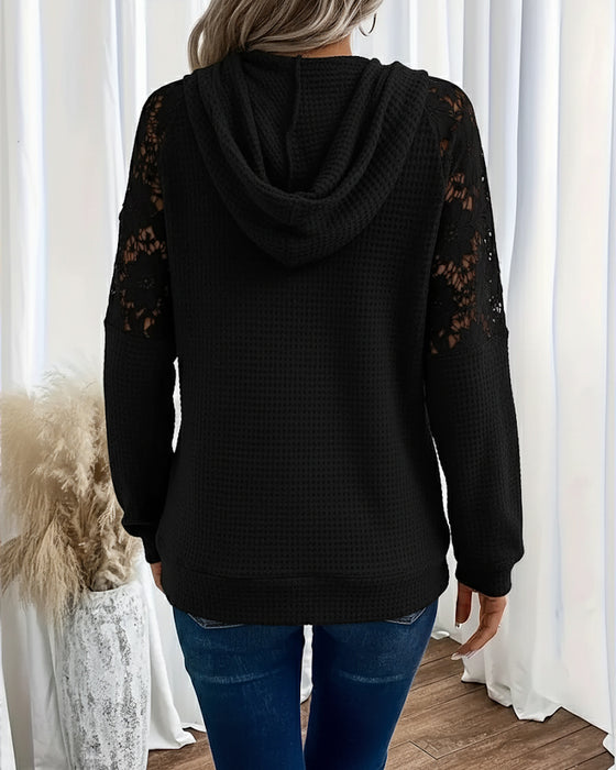Hoodie V-Ringad Långärmad Spets Avslappnad