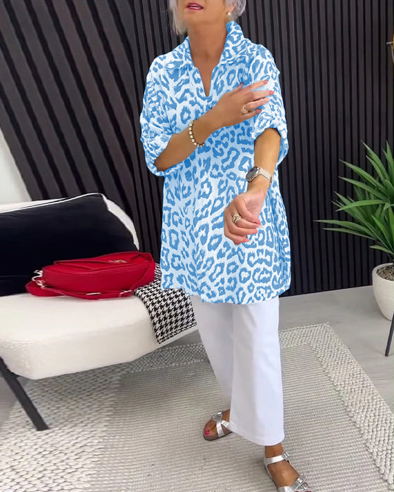 Blus Krage Leopardmönster
