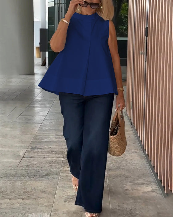 Blus Ärmlös Enfärgad Enkel