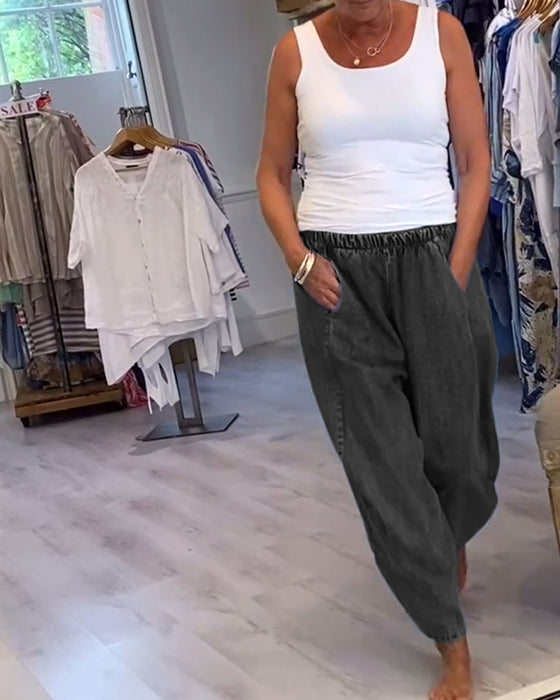 Jeans Med Resårmidja I Avslappnad Stil