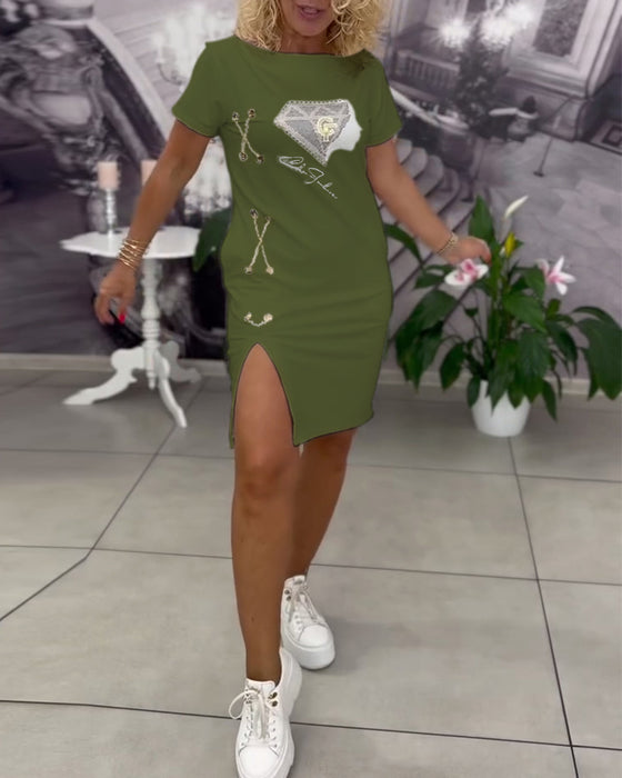 Klänning Tryckt Figursydd Slits