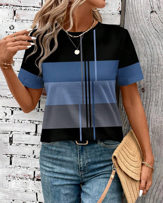 T-Shirt Rund Hals Geometrisk Tryck Kort Ärm