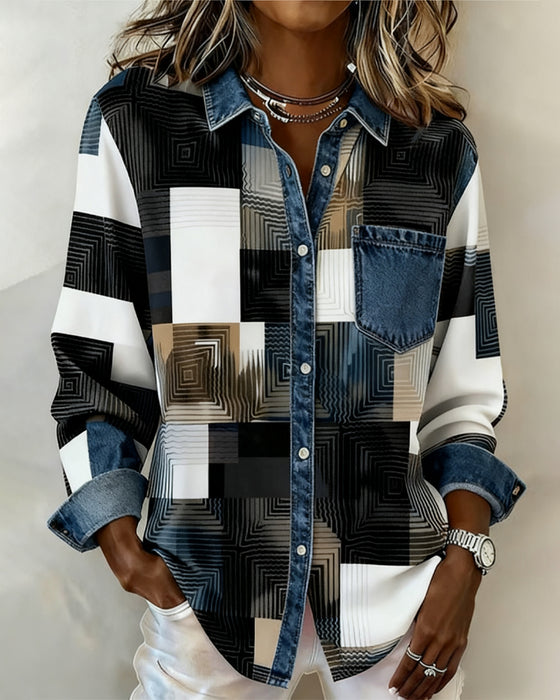 Färgblock Skjortning Modern Krage