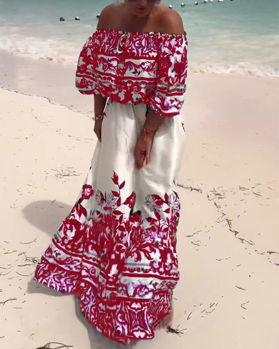 Klänning Off-Shoulder Tryckt Resort