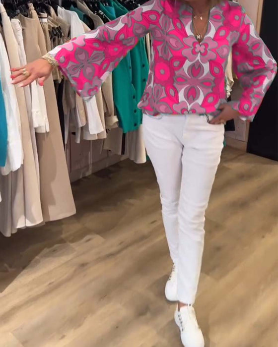 Blus med lösa, mångsidiga stilar och tryck