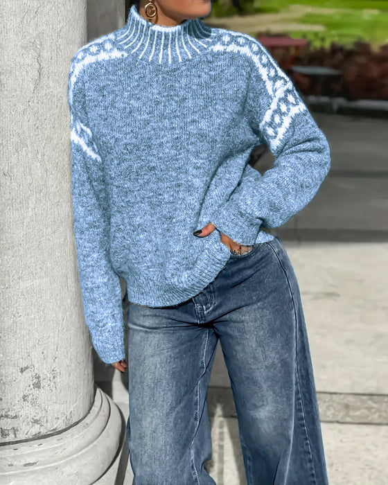 Tröja Hög Hals Mönstrad Kontrast