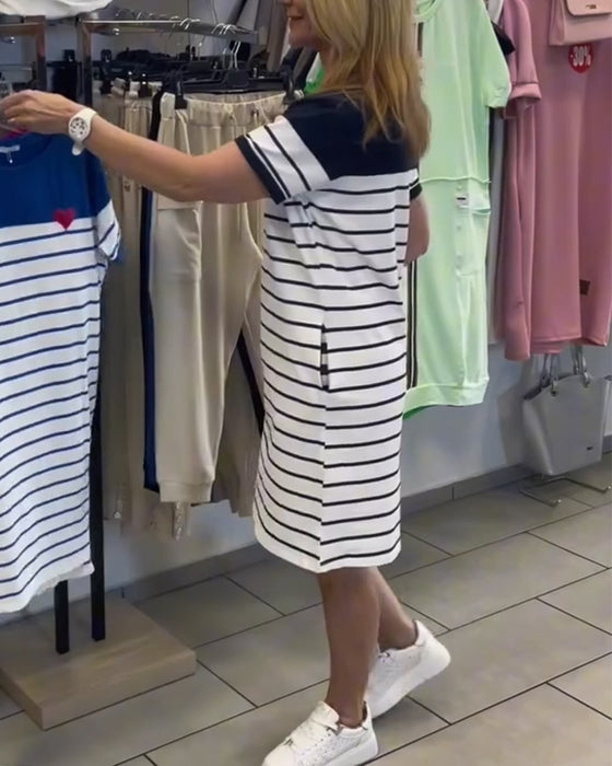 Klänning Rundhalsad Casual Randig