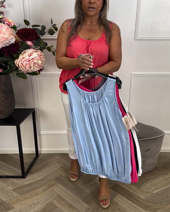 Linne Ärmlös Enfärgad Plisserad