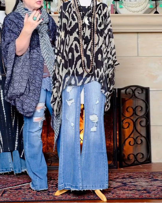 Blus Fladdermusärm Tryck Långärmad